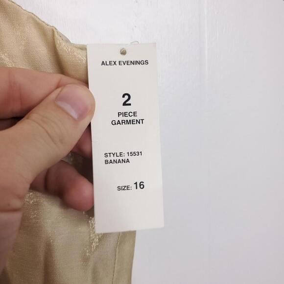 Alex Evenings Dress Womens 16 Square Neck Cream Formal Midi Party Wear - Picture 5 of 10